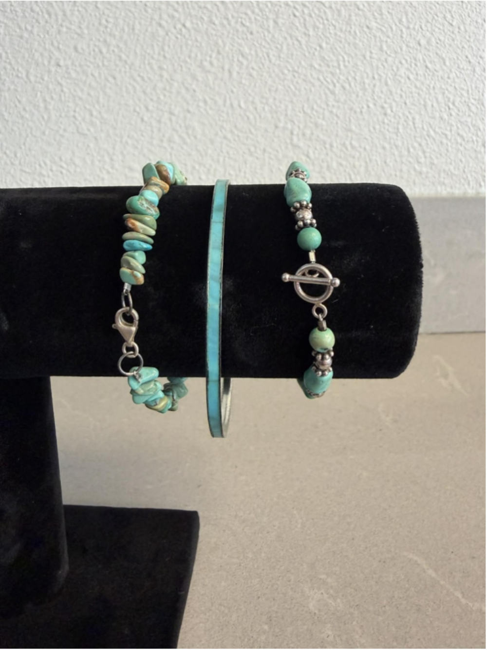 Turquoise Bracelet Lot of 3 Boho Southwest Artisan Beaded & Inlay Jewelry Set